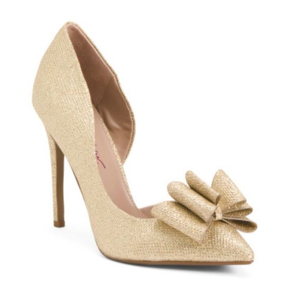 BETSEY JOHNSON Prince d'Orsay Pointed Toe Glitter Heels, Gold, Sz 8.5M - Picture 1 of 13